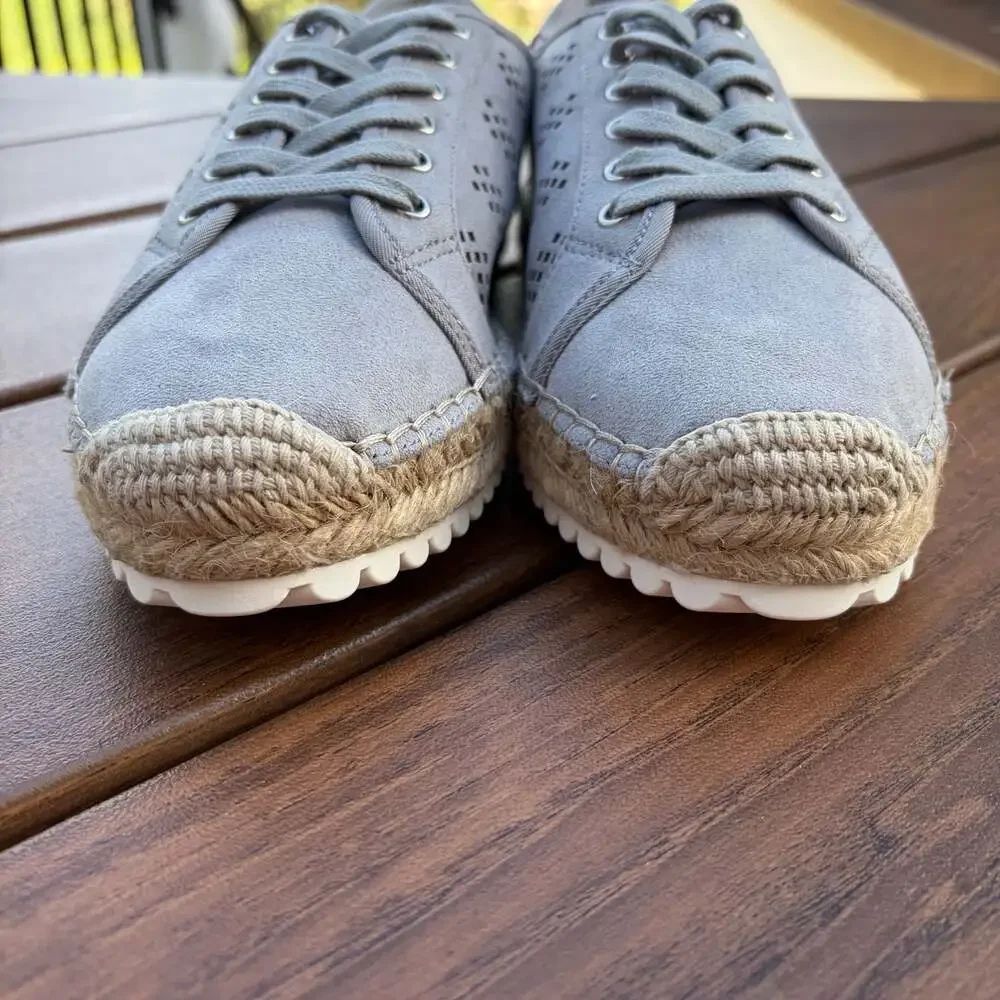 New Marc Fisher Baila Perforated Lace-Up Espadrille Sneakers Grey Size 8